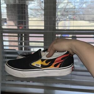 Vans Black Slip-On Sneakers with Flame Design